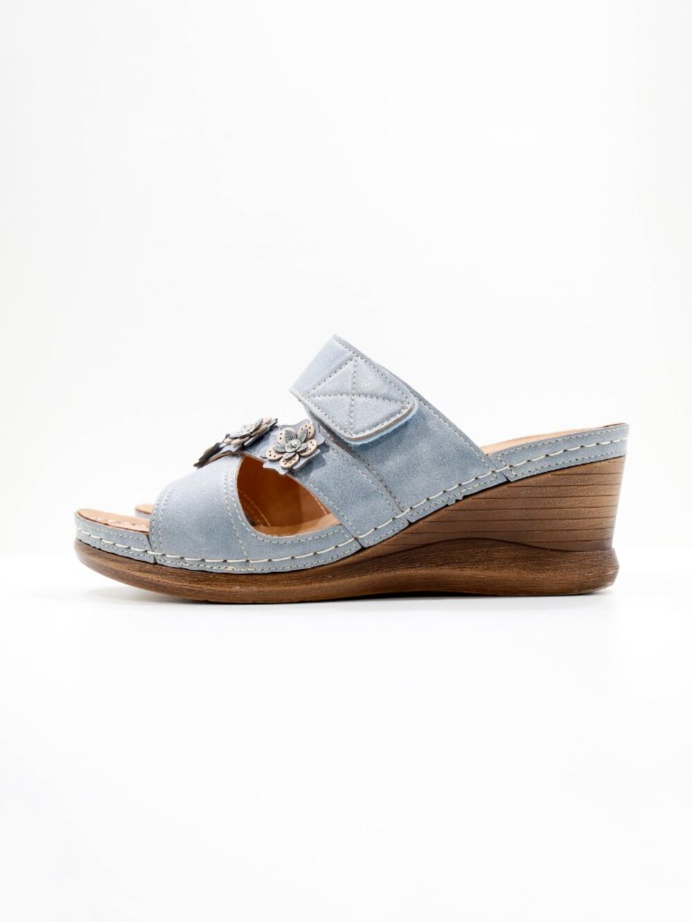 Patrizia Lyndsay Blue Faux Leather Lightweight 3" Wedge Heel Sandals - 10